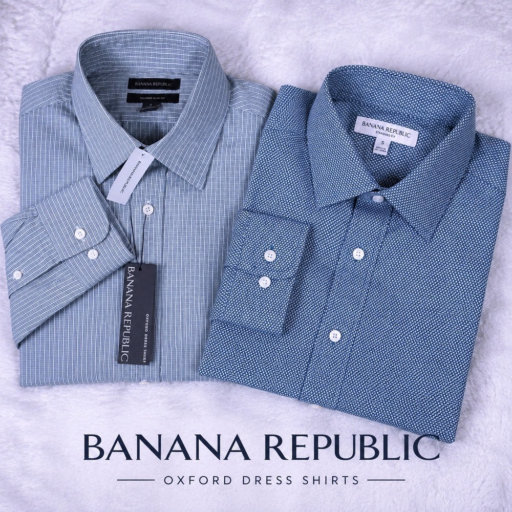 NEW 2 Pack! Banana Republic Standard Fit Men S Blue Green L/S Button Front Shirt